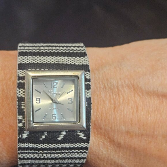Premier Designs Serac Striped Fabric Watch, Black & Cream (NWOT - Needs Battery - Picture 1 of 4